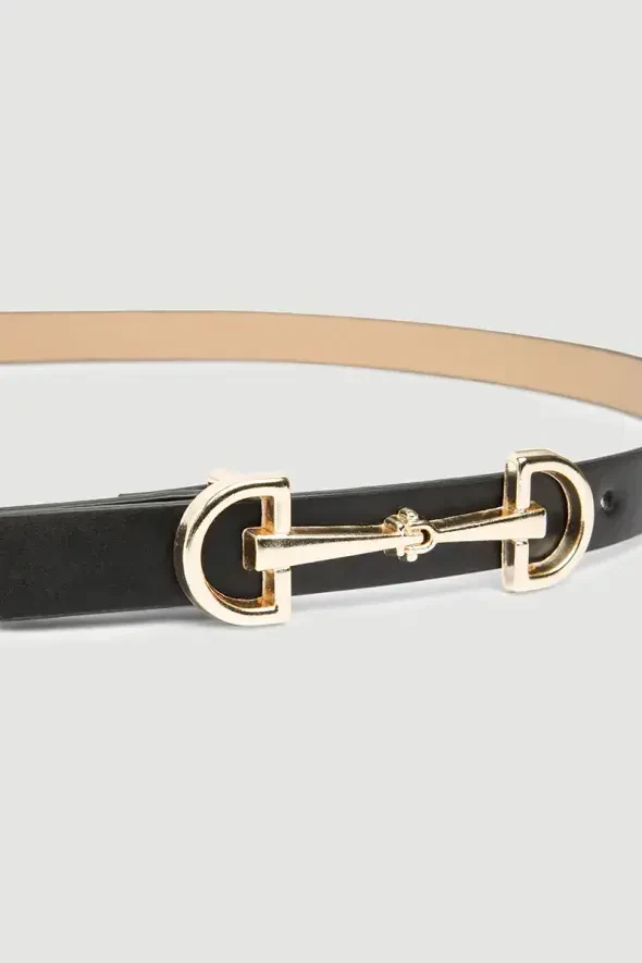 Leather Belt with Lock Buckle - Black - 2