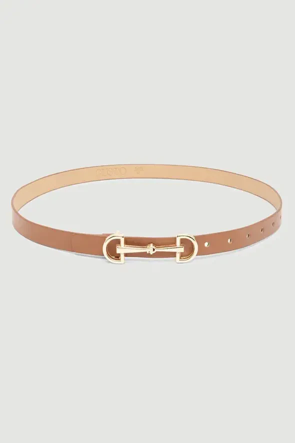 Leather Belt with Lock Buckle - Tan - 1
