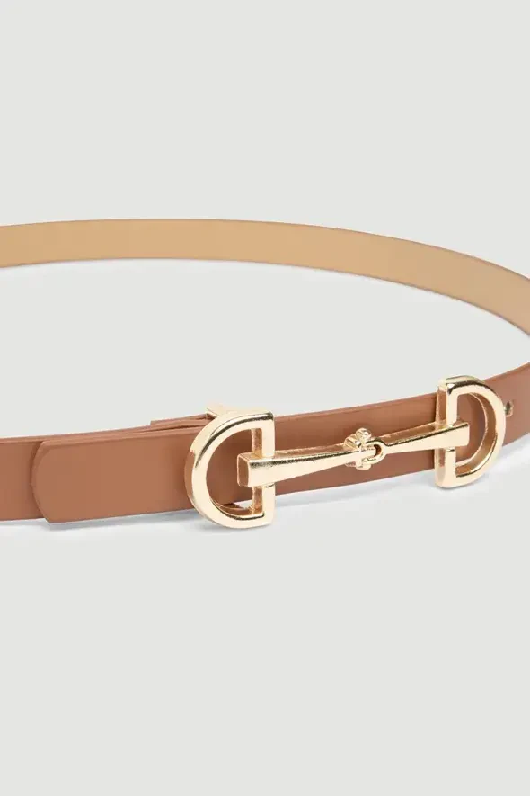 Leather Belt with Lock Buckle - Tan - 2