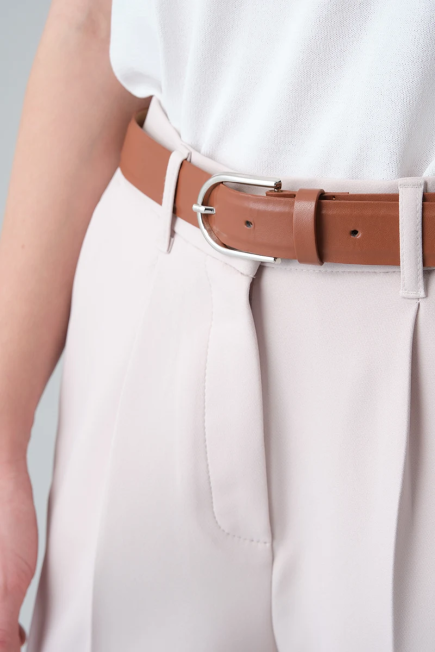 Leather Belt with Metal Buckle - Tan Tan