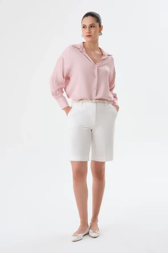 Leather Belted Bermuda Shorts - White - 3