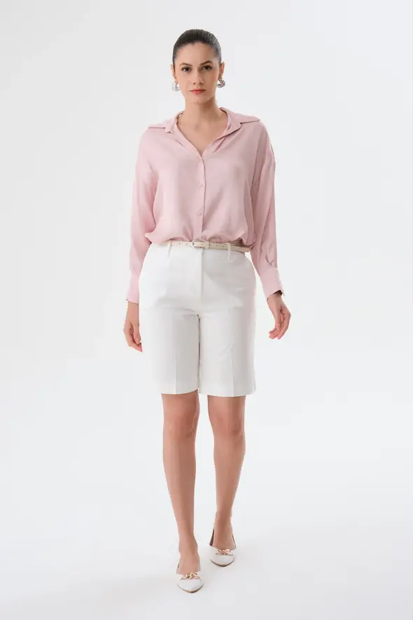 Leather Belted Bermuda Shorts - White - 2