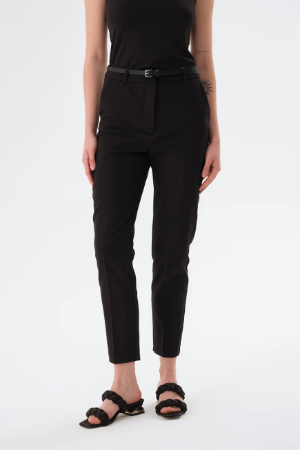 Leather Belted Cigarette Pants - Black Black