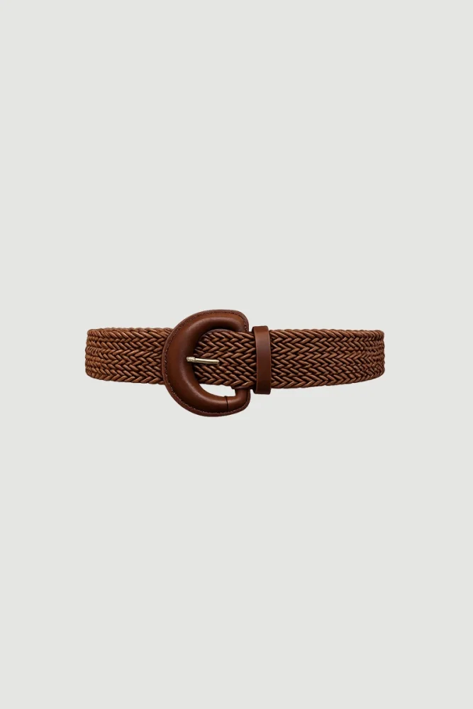 Leather-Detail Knitted Belt - Brown Brown