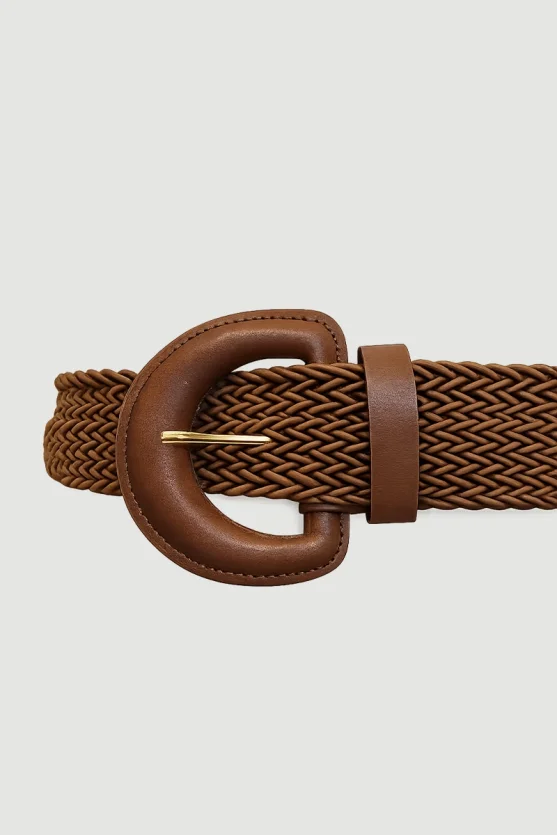 Leather-Detail Knitted Belt - Brown - Gusto