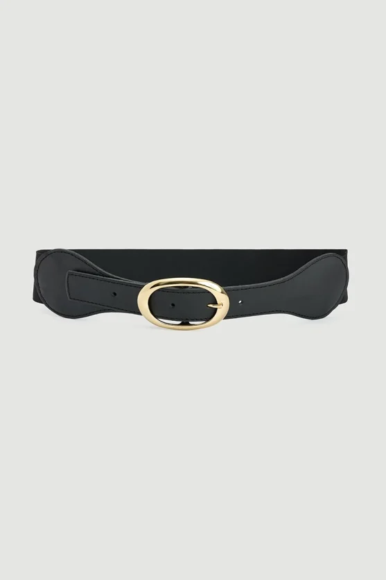 Leather Detailed Rubber Belt Black - 1