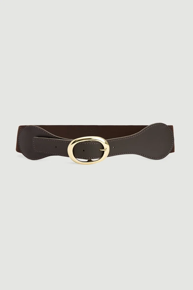 Leather Detailed Rubber Belt Brown
