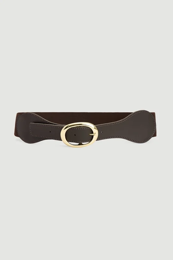 Leather Detailed Rubber Belt Brown - Gusto
