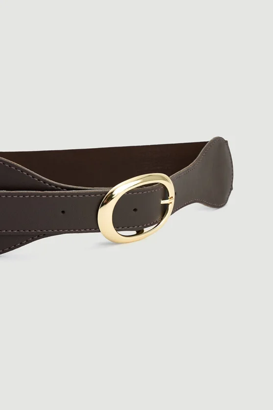 Leather Detailed Rubber Belt Brown - Gusto
