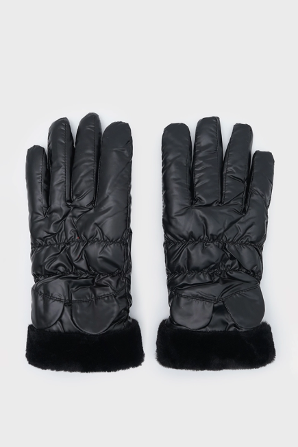 Leather Glove with Fur Detail - Black Black