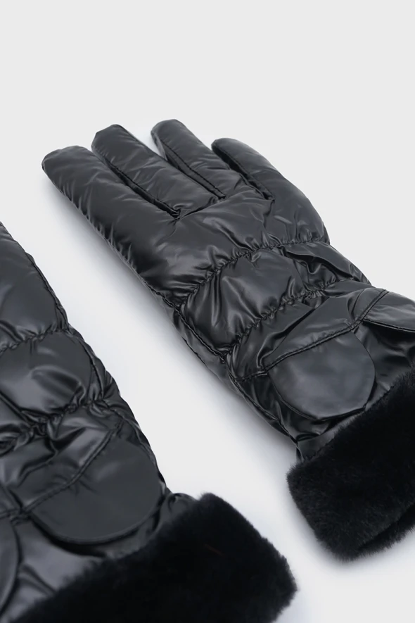 Leather Glove with Fur Detail - Black - 2