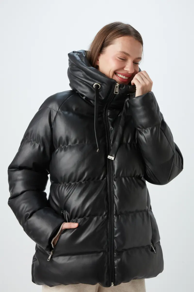 Leather Inflatable Coat - Black - 3