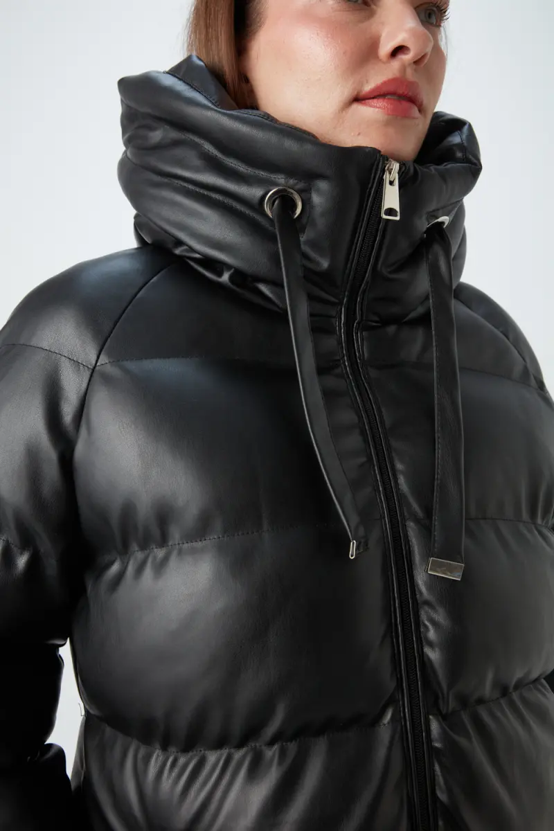 Leather Inflatable Coat - Black - 4