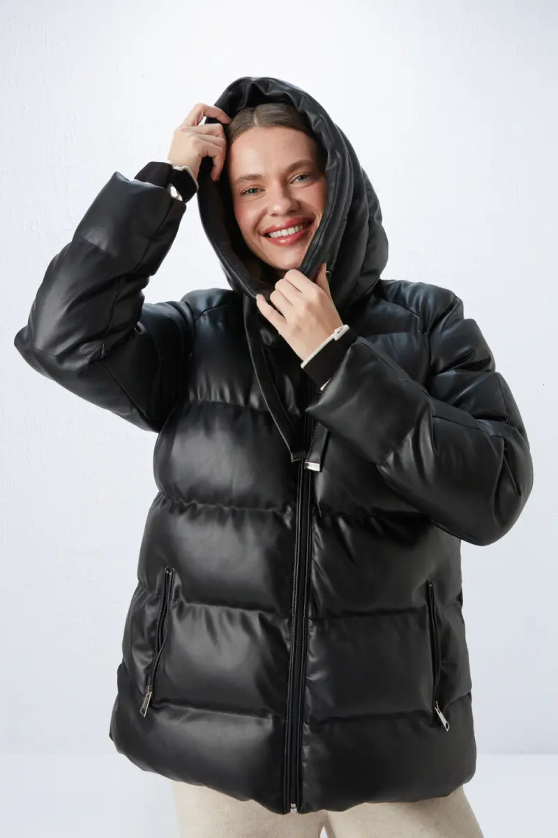 Leather Inflatable Coat - Black - 1