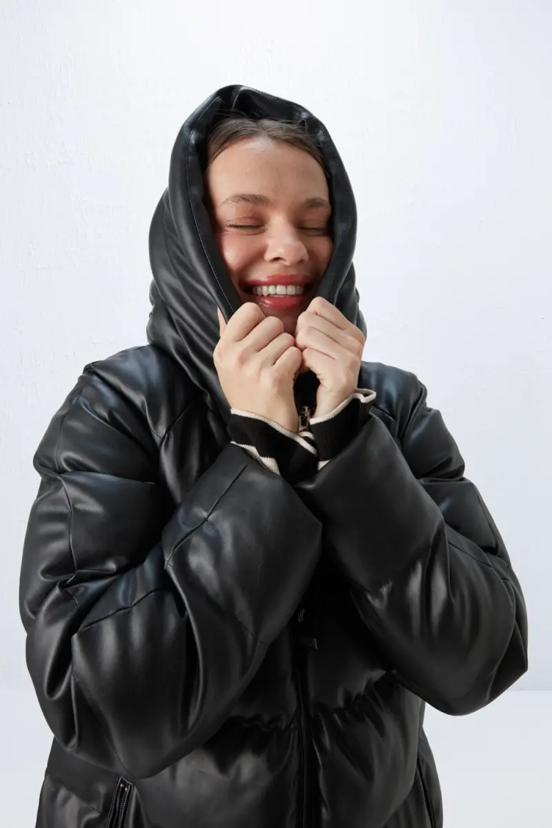 Leather Inflatable Coat - Black - 5