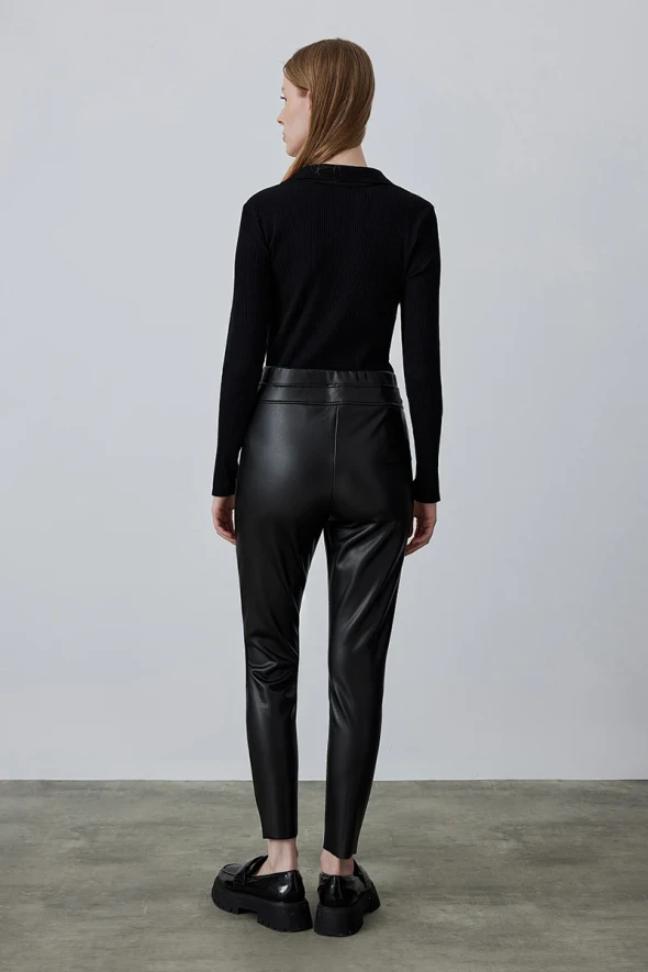 Leather Leggings Pants - Black - 4