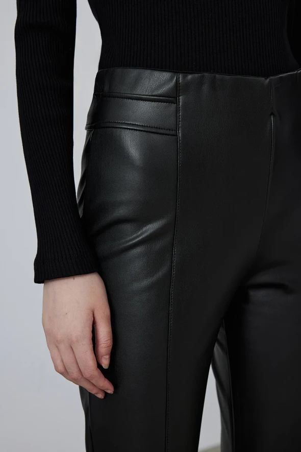 Leather Leggings Pants - Black - 3