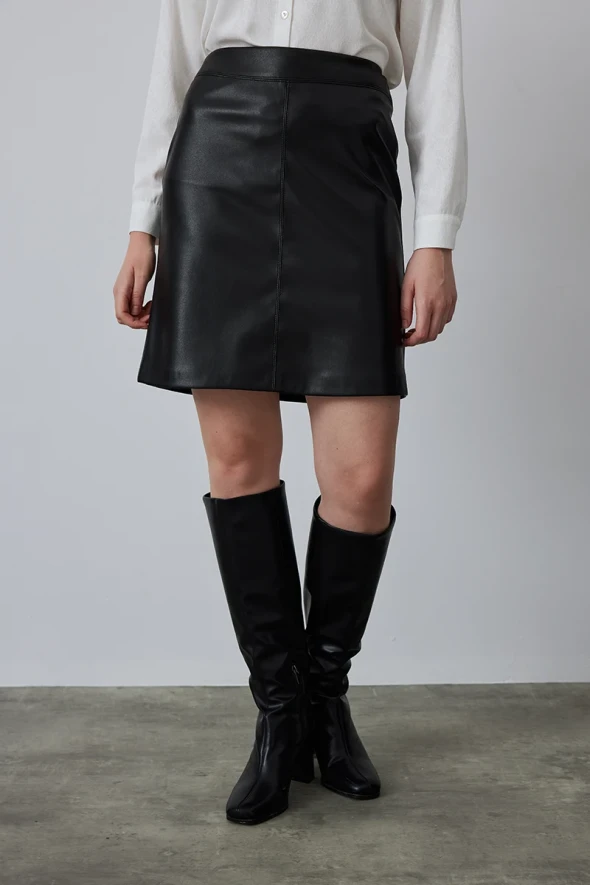 Leather Mini Skirt - Black - 2