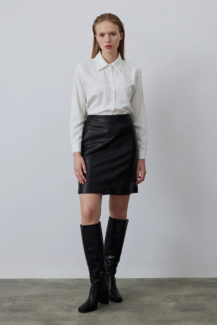 Leather Mini Skirt - Black Black