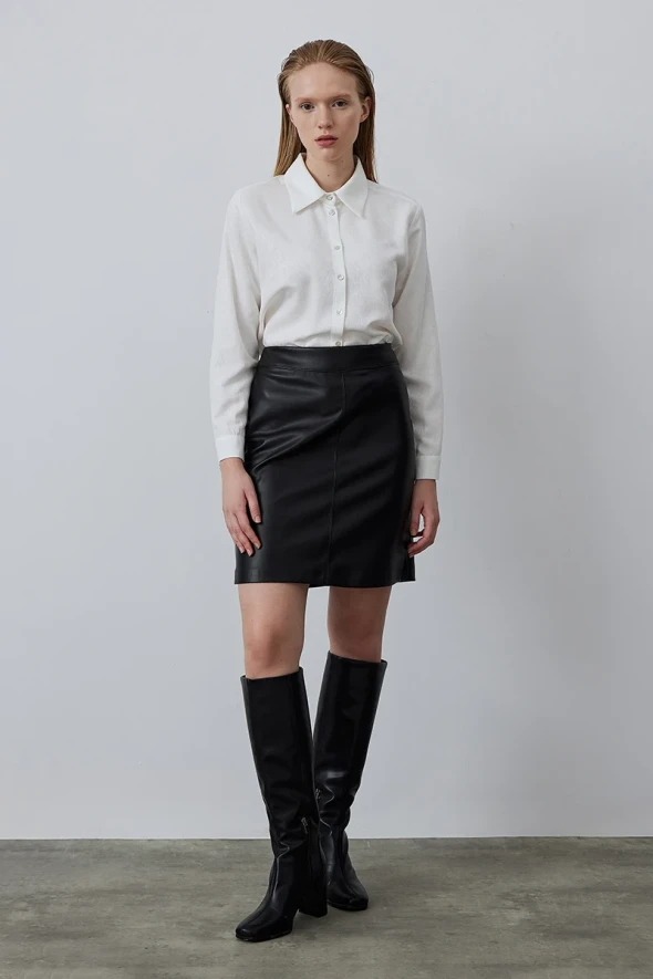 Leather Mini Skirt - Black - 1