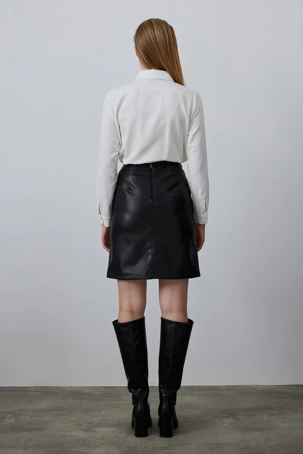 Leather Mini Skirt - Black - 5