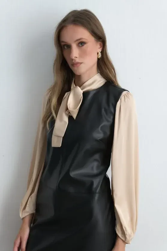 Leather Pinafore Dress - Black - 2