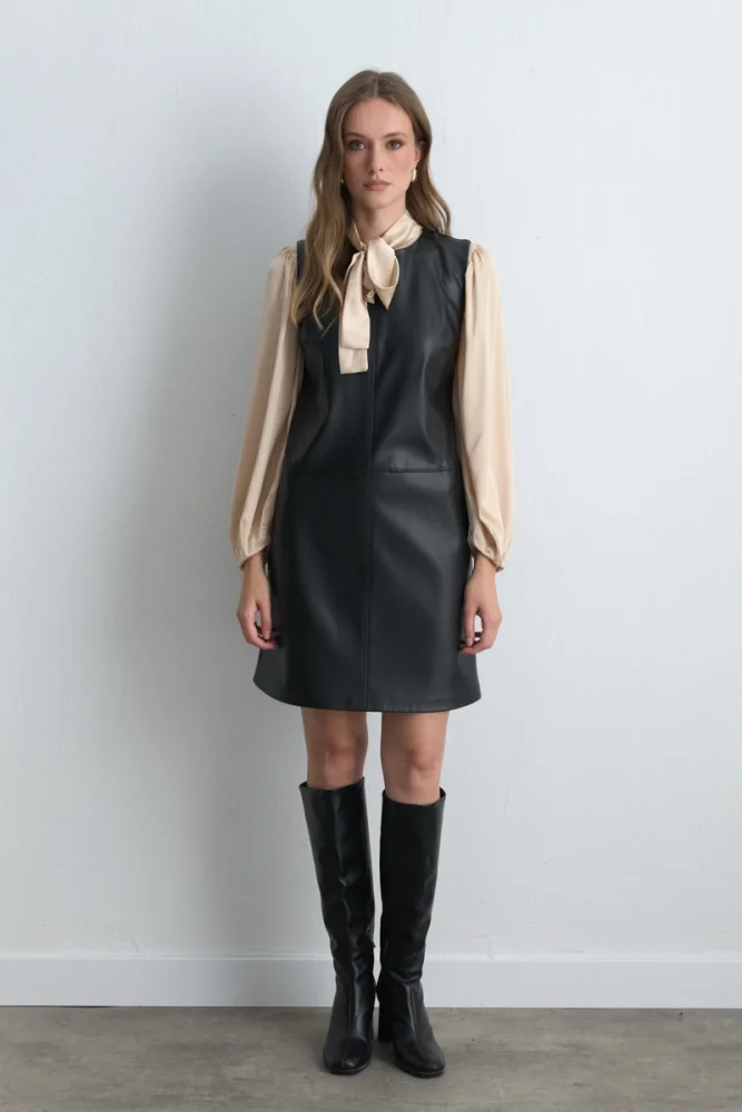 Leather Pinafore Dress Black Black
