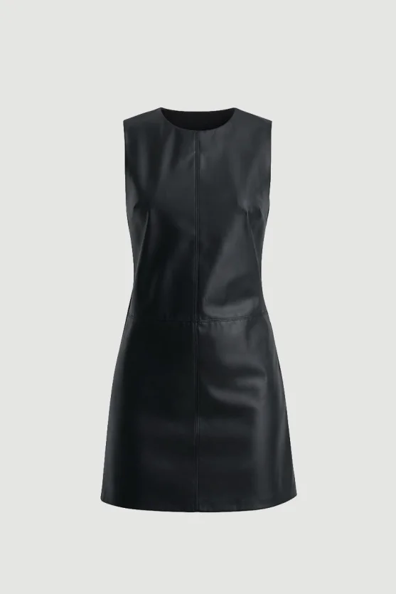 Leather Pinafore Dress Black - 5