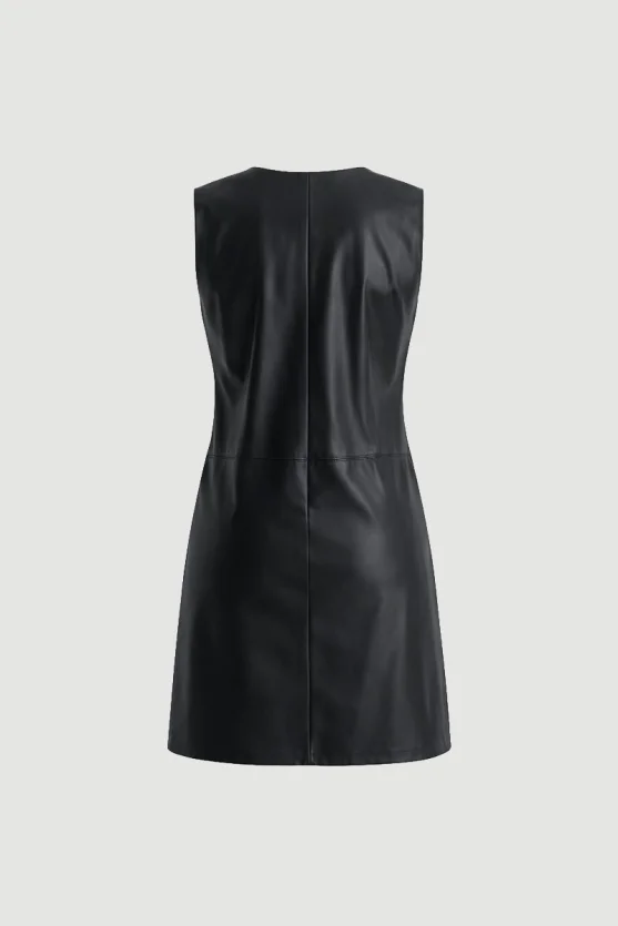 Leather Pinafore Dress Black - Gusto