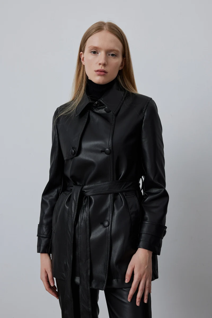 Leather Trench Coat - Black - Gusto