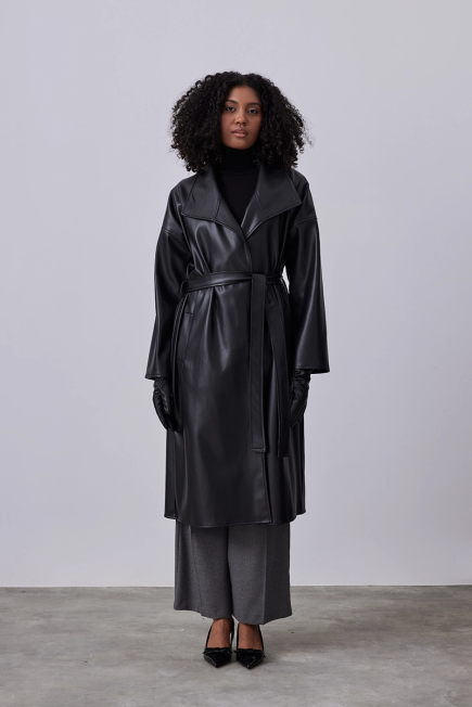 Leather Trench Coat - Black Black