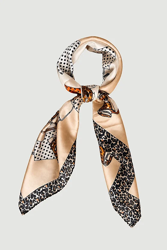 Leopard Bag Print Scarf - Beige - 1