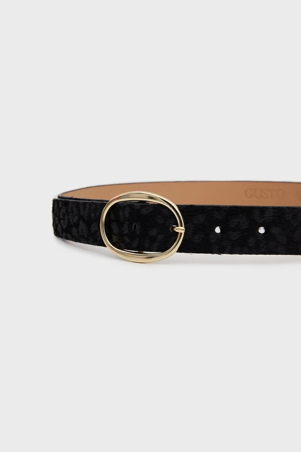 Leopard Belt with Gold Buckle - Black - 2