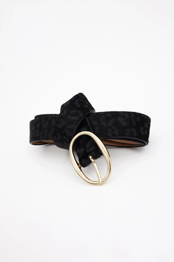 Leopard Belt with Gold Buckle - Black - 3