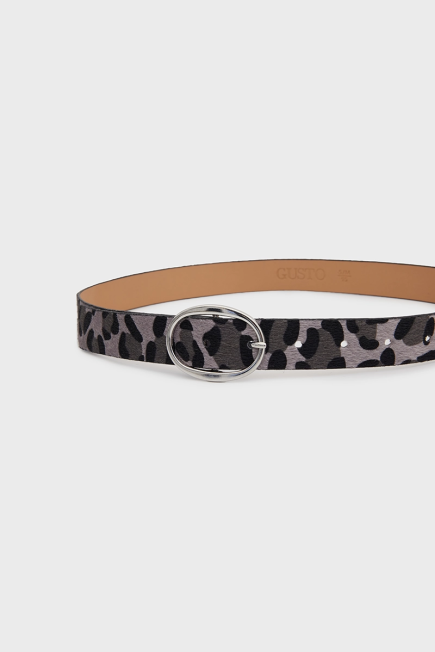 Leopard Belt with Silver Buckle - Grey Gray