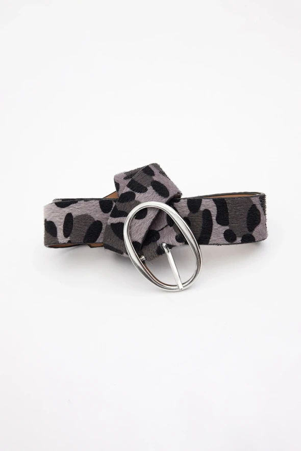 Leopard Belt with Silver Buckle - Grey - 3