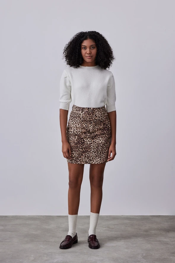 Leopard Canvas Skirt - Brown - 3