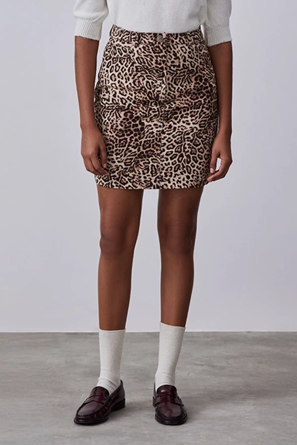 Leopard Canvas Skirt - Brown - 2