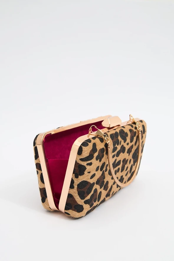 Leopard Pattern Clutch Bag - Brown - 2