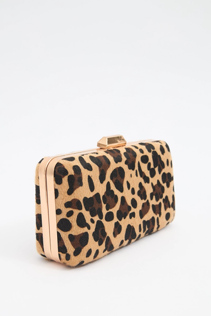 Leopard Pattern Clutch Bag - Brown Kahverengi