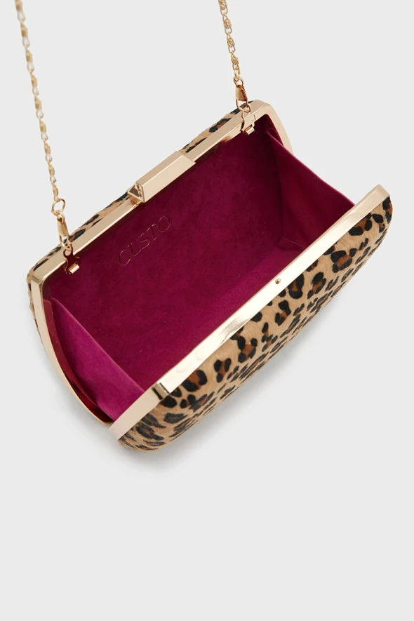 Leopard Print Clutch Bag - Brown - 3