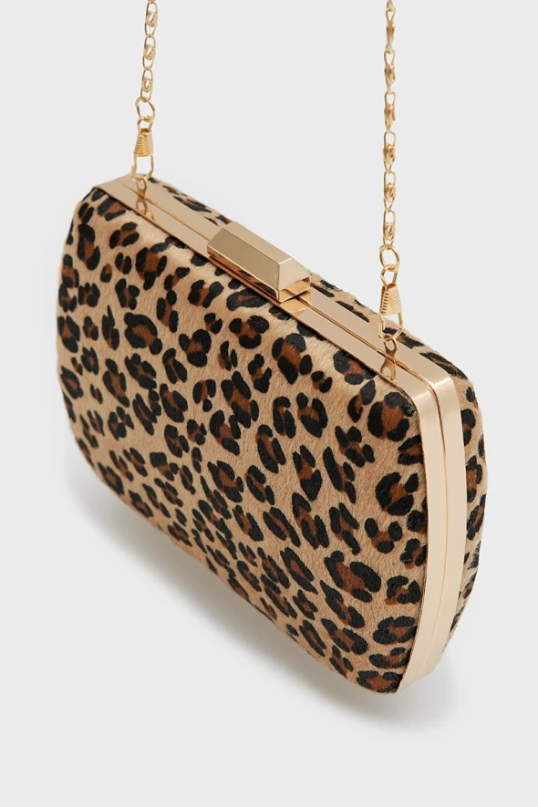 Leopard Print Clutch Bag - Brown - 2