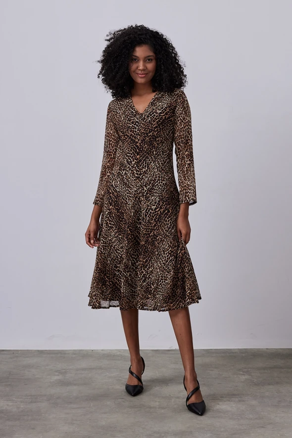 Leopard Print Dress - Brown - 3