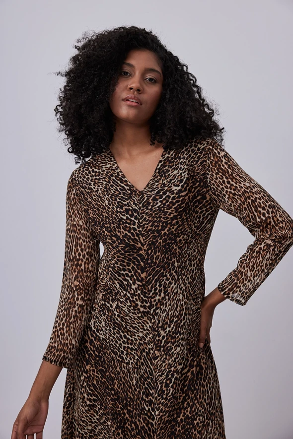 Leopard Print Dress - Brown - 2