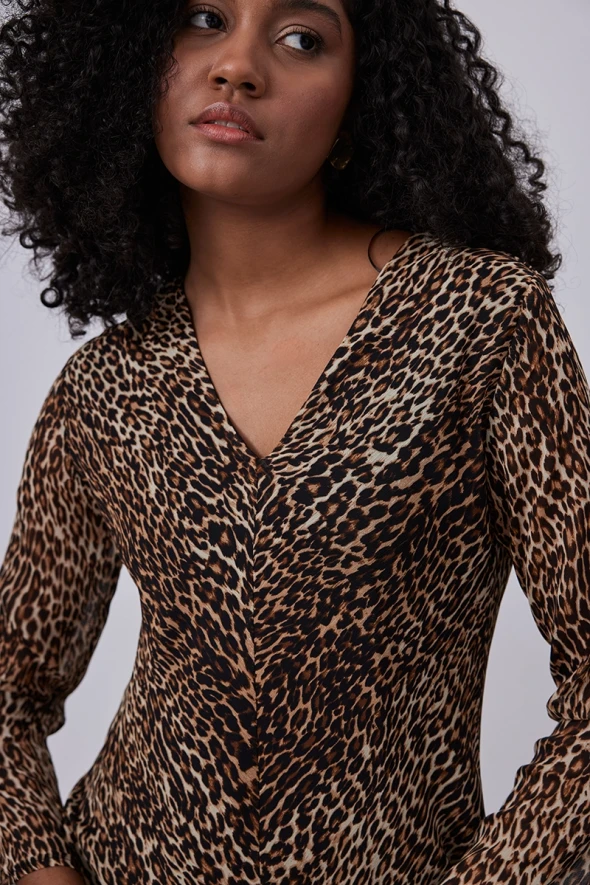 Leopard Print Dress - Brown - 4