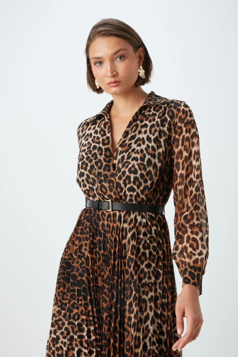 Black dress with leopard print belt sale