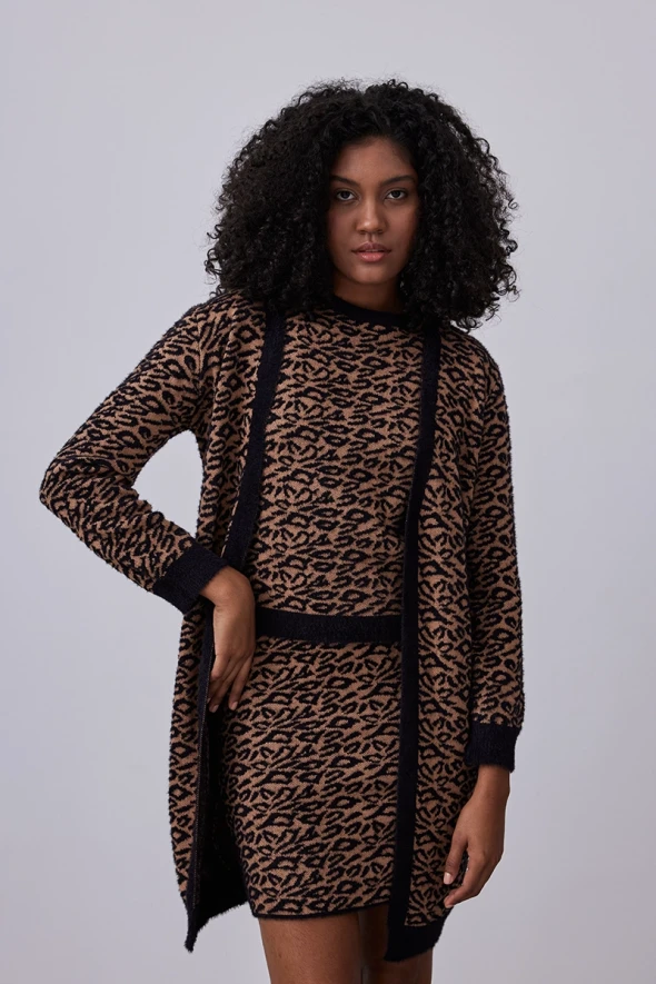 Leopard Print Knitwear Cardigan - Brown - 2