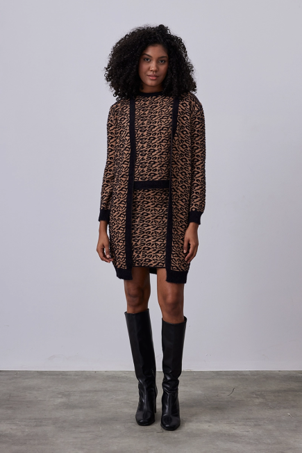 Leopard Print Knitwear Cardigan - Brown Kahverengi