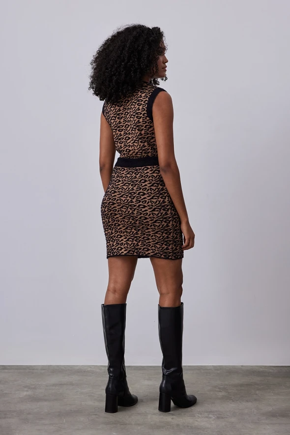 Leopard Print Knitwear Mini Skirt - Brown - 7