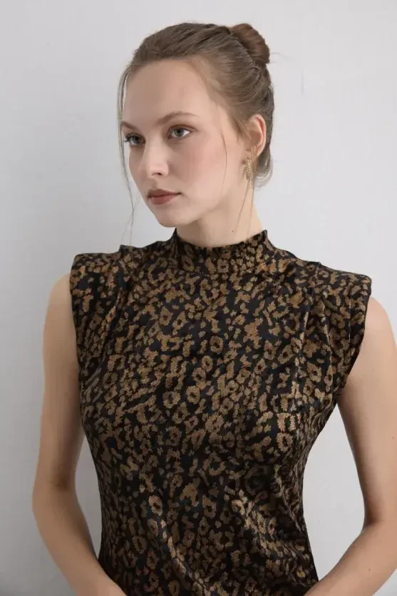 Leopard Print Long Velvet Dress - Black - Gusto